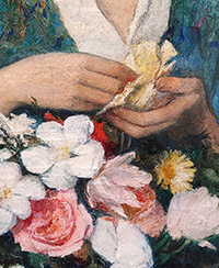 Photo dune partie du tableau  La Bouquetire  de Deteix A., 1932, Tomaselli Collection, Lyon